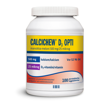 CALCICHEW D3 OPTI MANSIKKA-MELONI 500 mg/25 mikrog purutabl 100 kpl